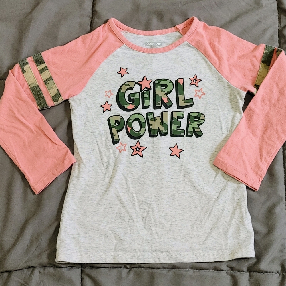 Long sleeve t-shirt with "Girl Power" design on front and camo details
